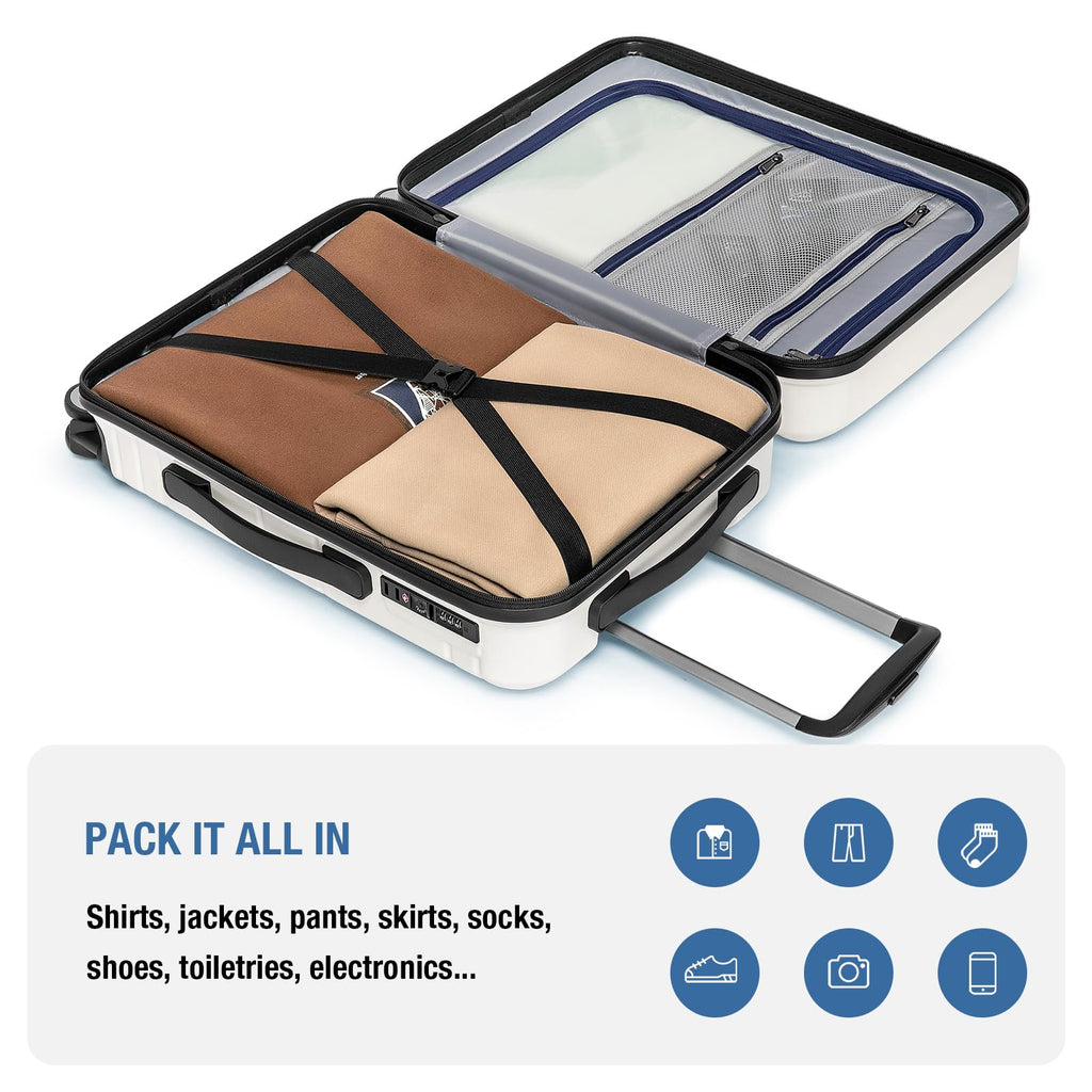 White 20 Inch Hardshell Carry On Luggage D6204