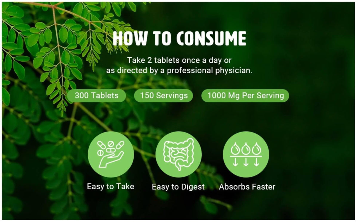 Moringa Tablets with Turmeric and Ginger, 300 Pills, 1000 Mg B573752