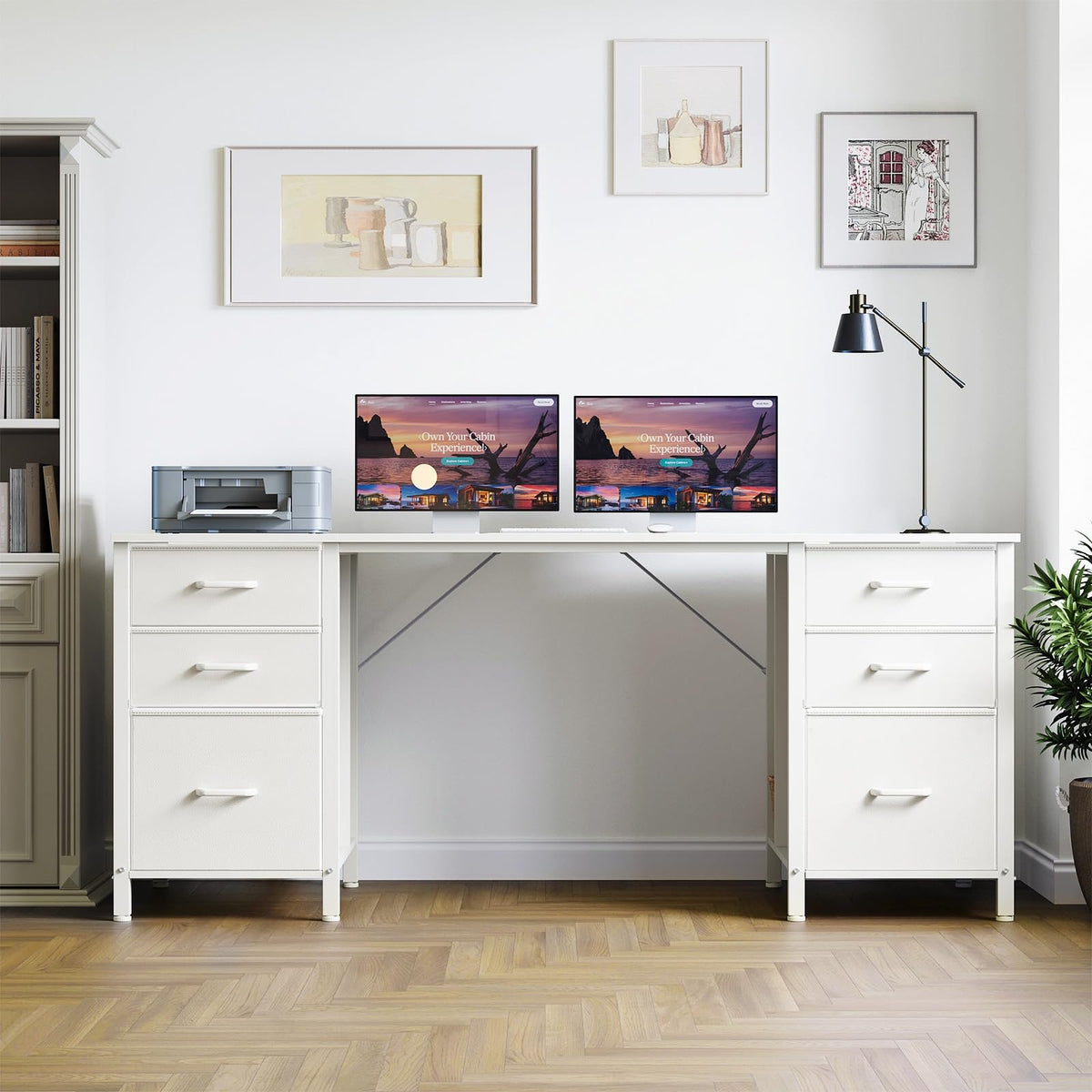 63 inch Computer Desk with 6 Fabric Drawers D6919