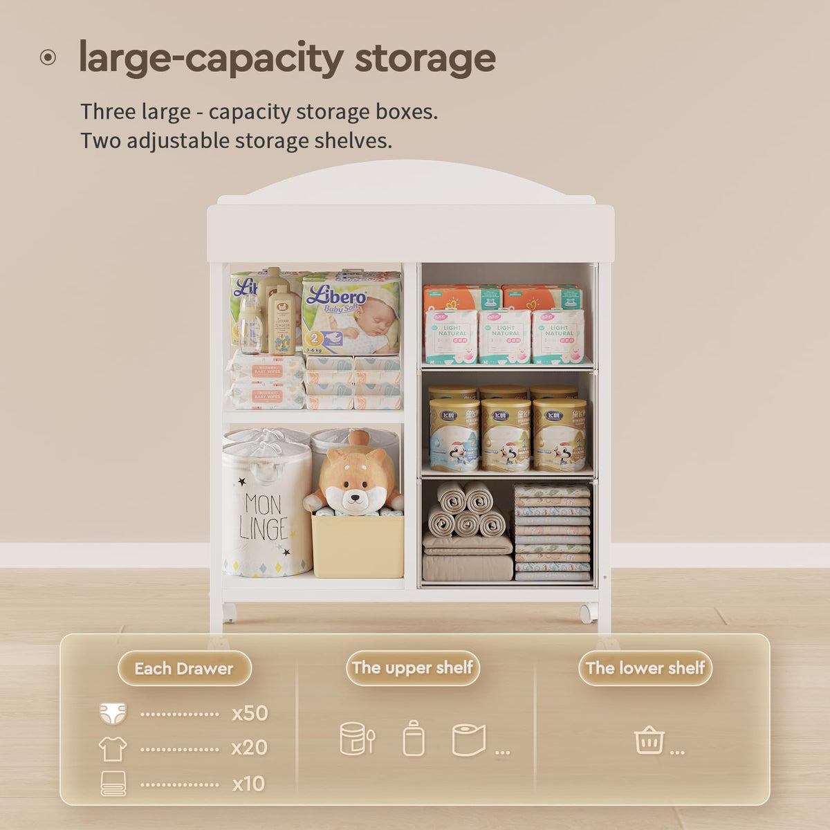 White 3 Drawer 2 Shelf Changing Table D384