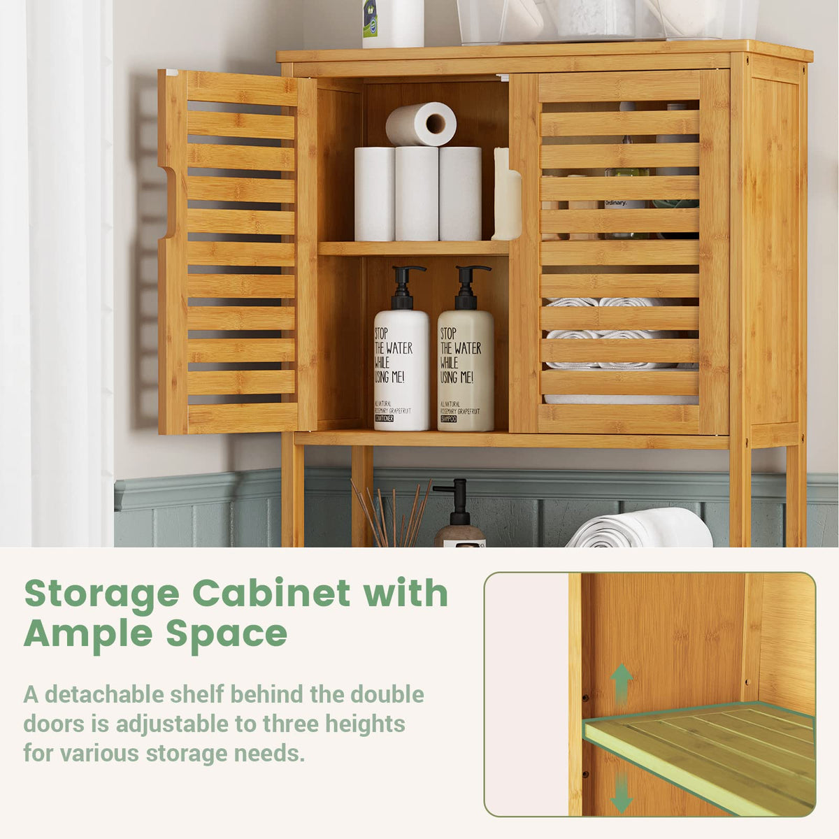 Over The Toilet Storage Cabinet with Adjustable Shelves Bamboo M1295