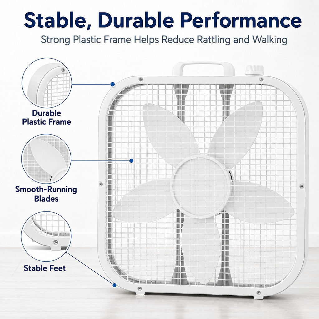 20 Inch Portable Box Fan with 3 Speeds, White V61087