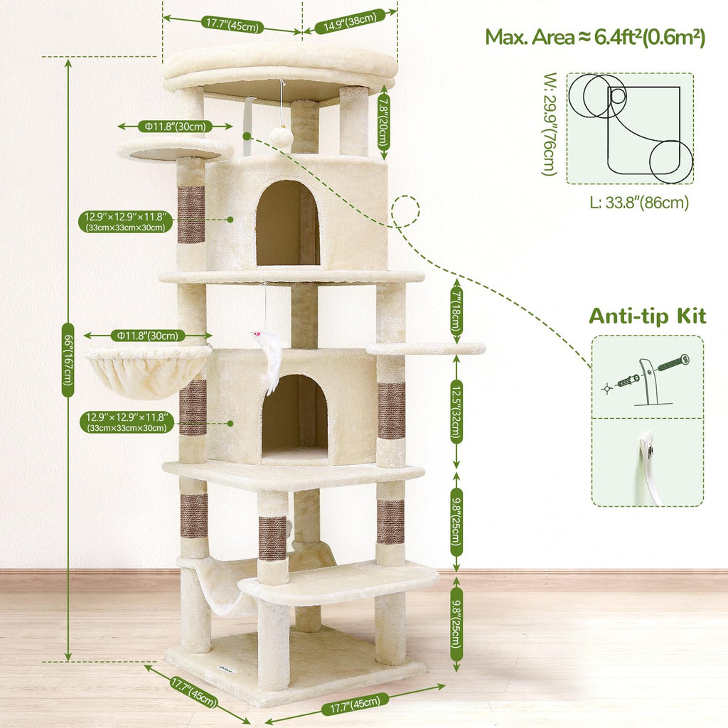 Beige 66inch Corner Cat Tree Tower L384
