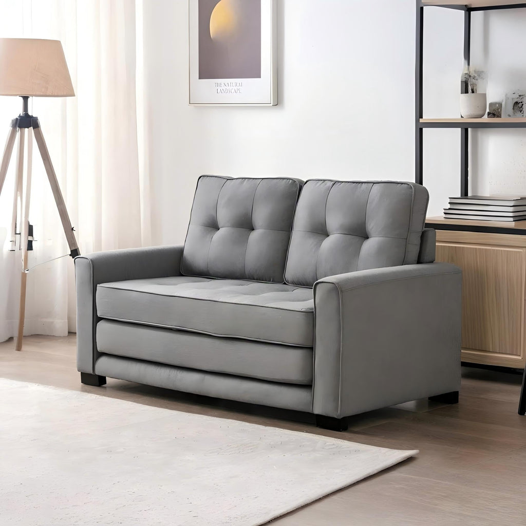 Light Gray Tufted Pull-Out Sleeper Loveseat T882