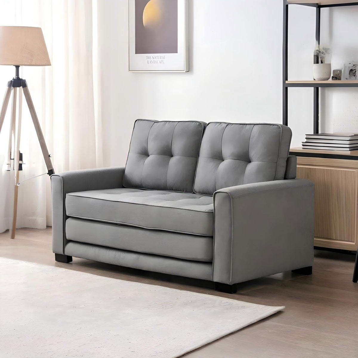 Light Gray Tufted Pull-Out Sleeper Loveseat T882