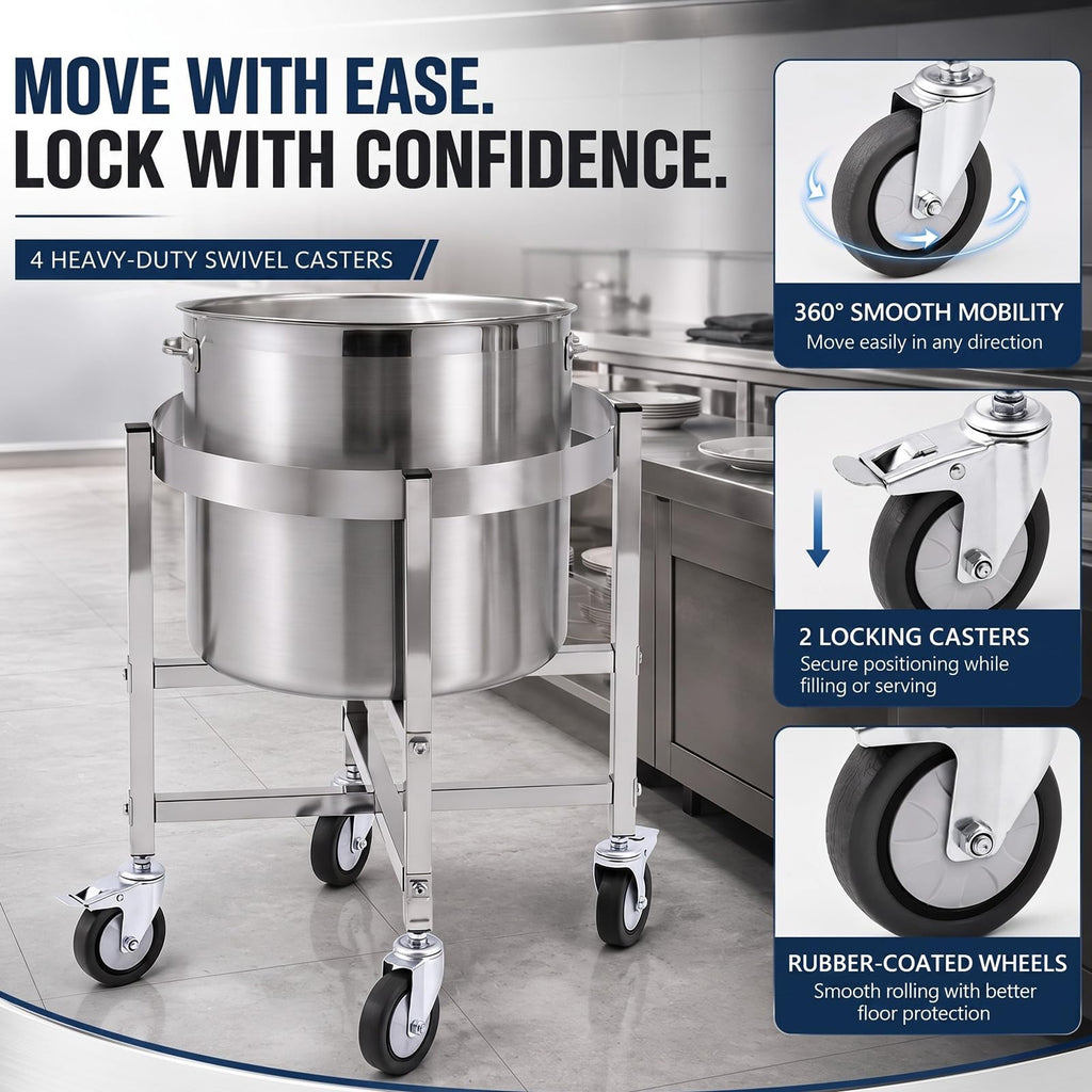 23.8 Inch Stainless Steel Stock Pot Dolly with Locking Casters F152