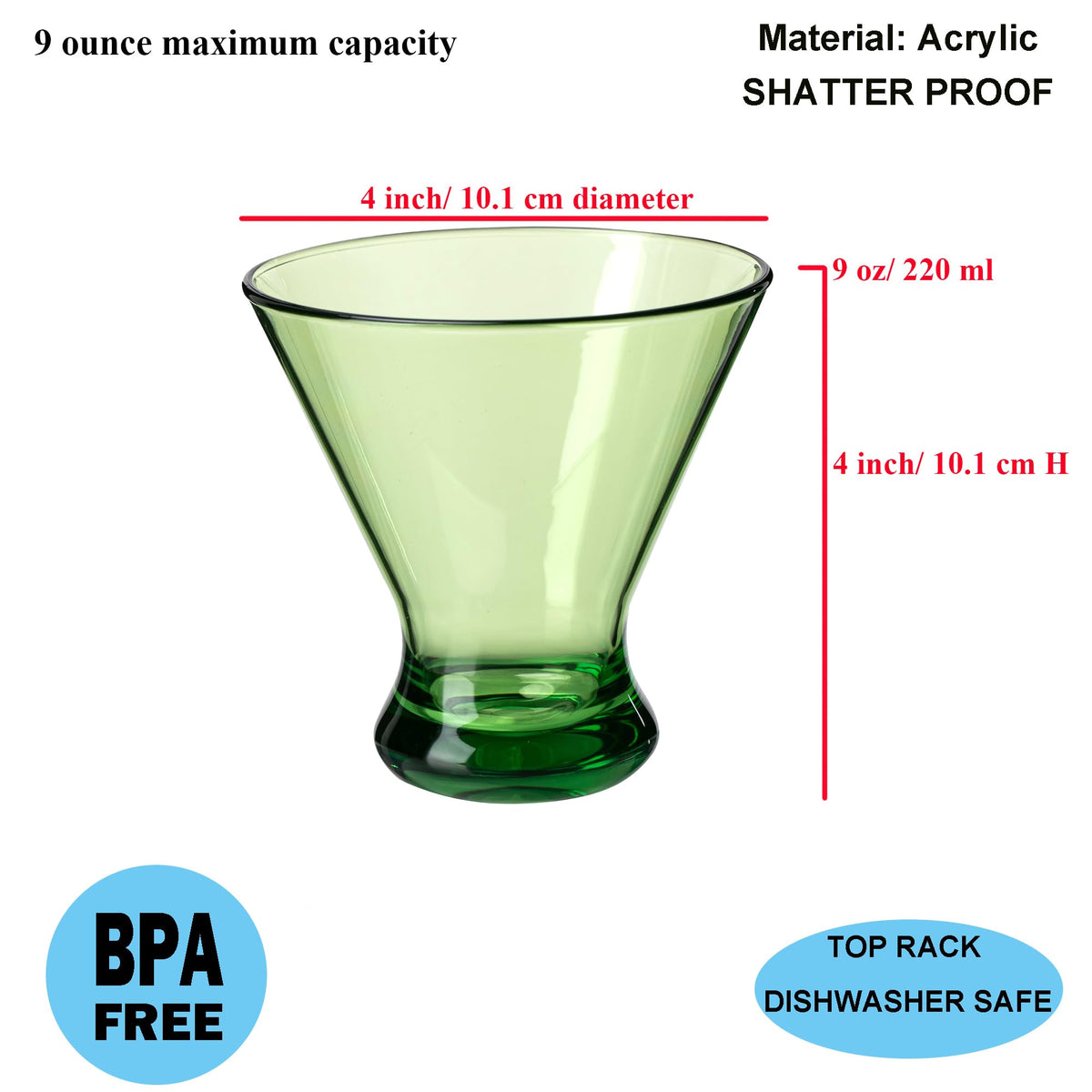 9 oz Acrylic Stemless Martini Glasses, Set of 6 Multicolor R8232
