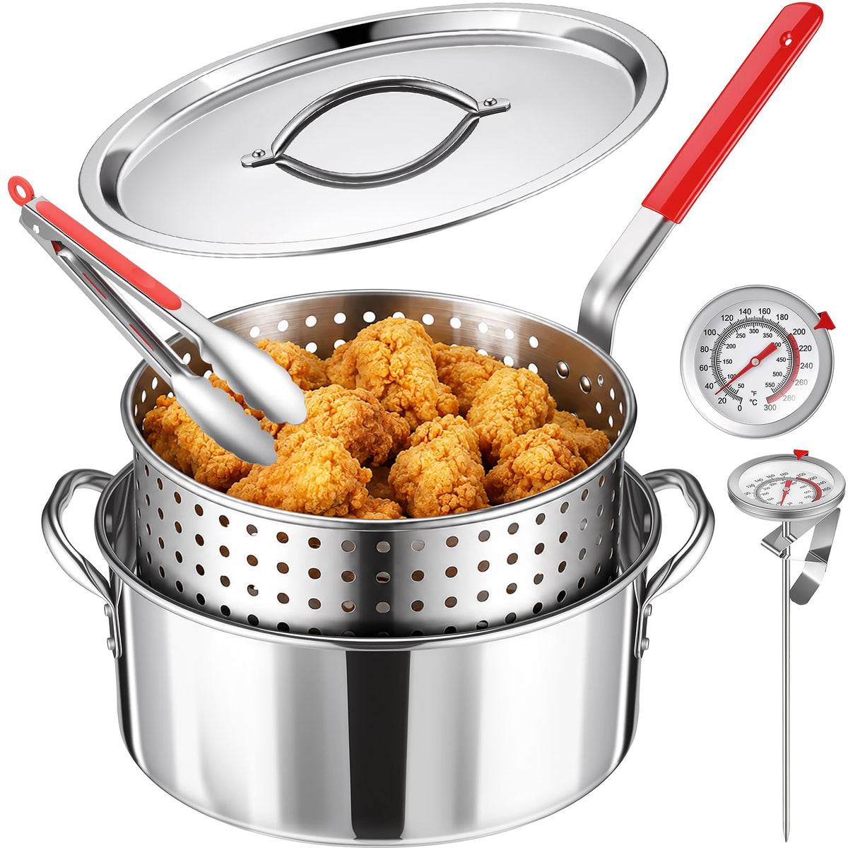 10 QT Stainless Steel Deep Fryer Pot with Basket O7482