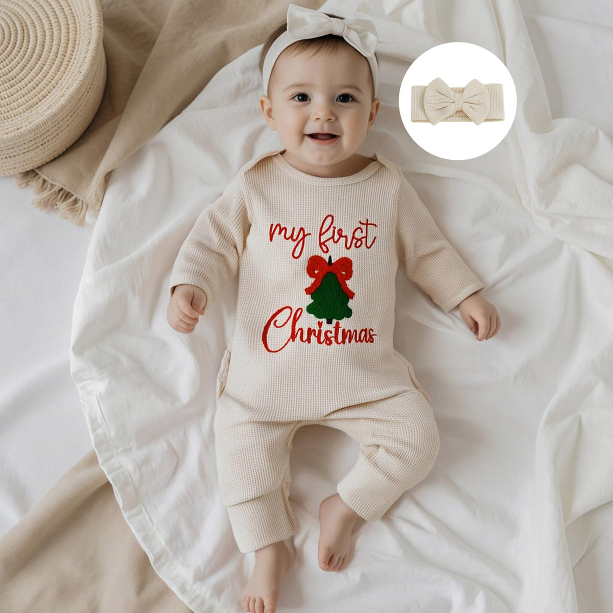 My First Christmas Baby Girl Onesie Long Sleeve Romper Headband U37064