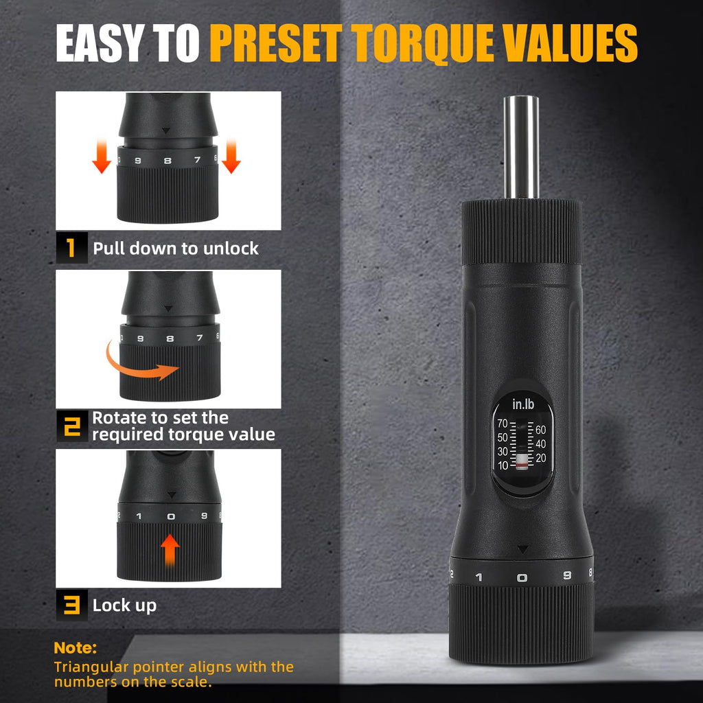 Torque Screwdriver with 12 Pieces Interchangeable Bits 1/4" Drive Black U998