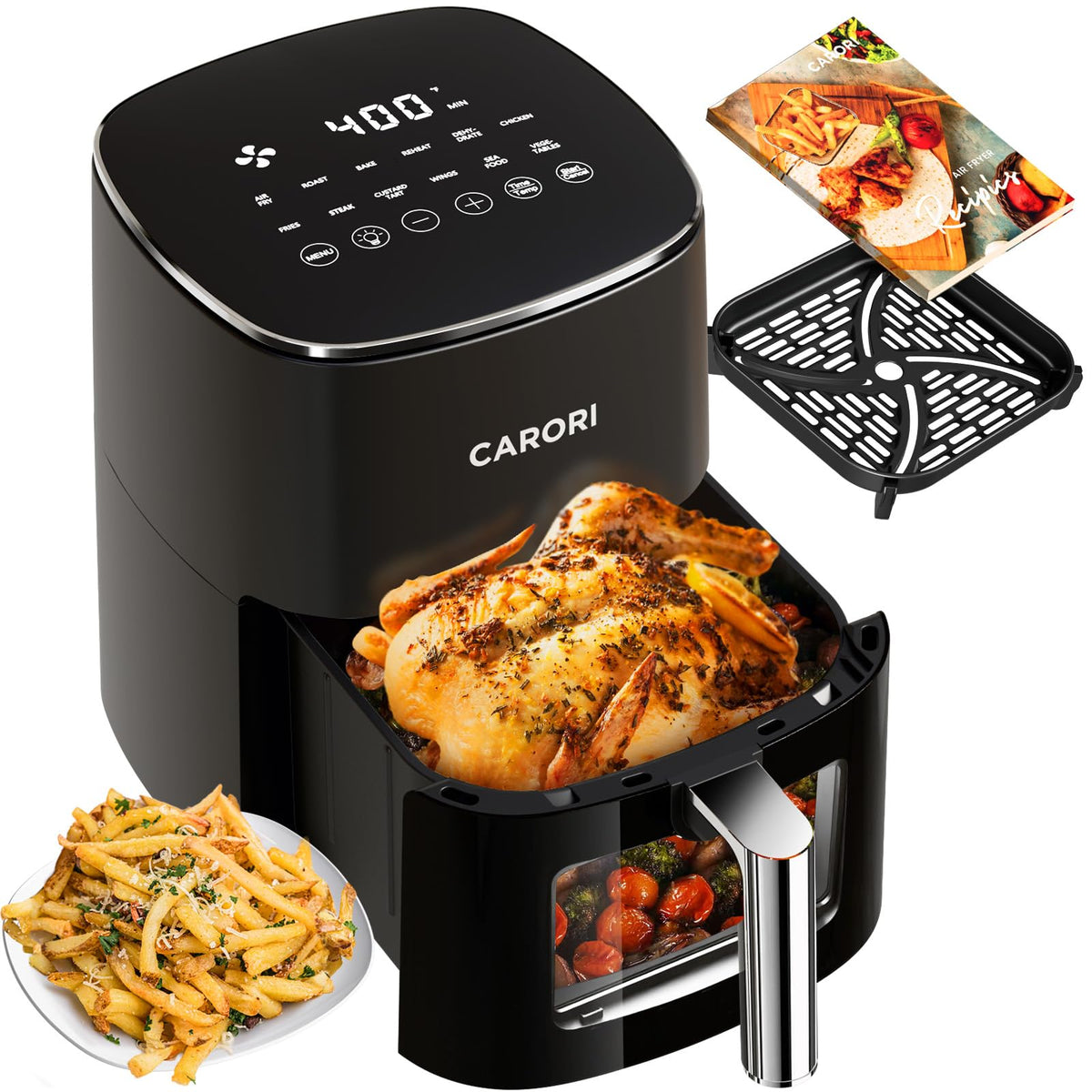 6Qt Air Fryer with Viewing Window, 12 Preset, Nonstick Dishwasher Safe Basket J449