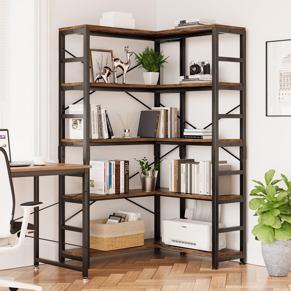 5-Tier L-Shaped Corner Bookshelf U570730