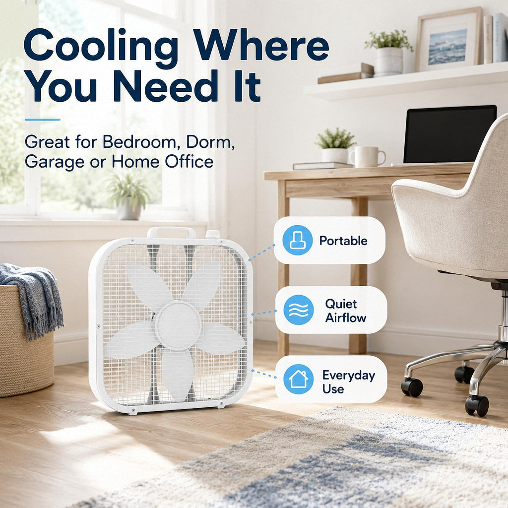 20 Inch Portable Box Fan with 3 Speeds, White V61087