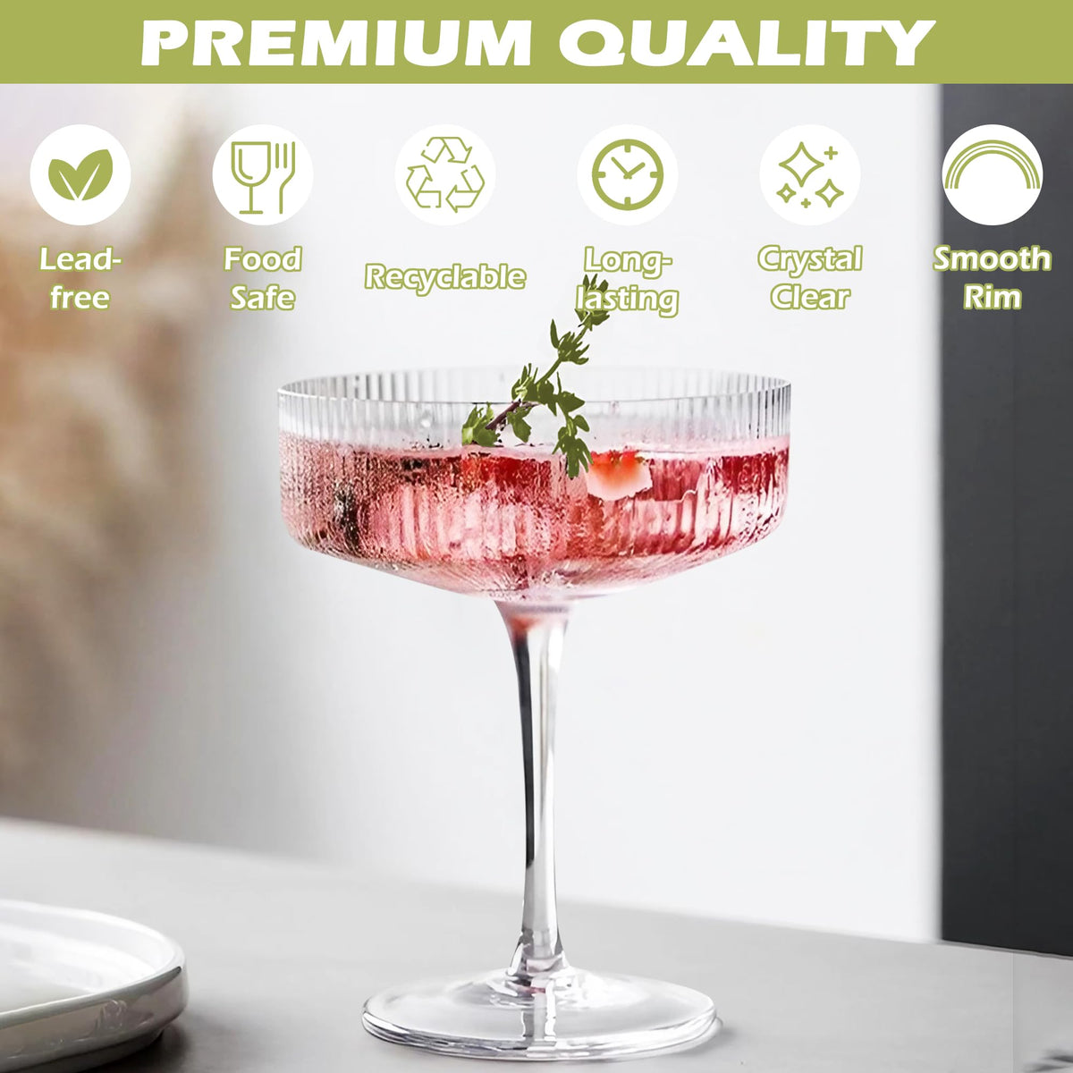 Champagne Coupe Glasses Set of 6, 8 oz Crystal Cocktail Glassware G57763