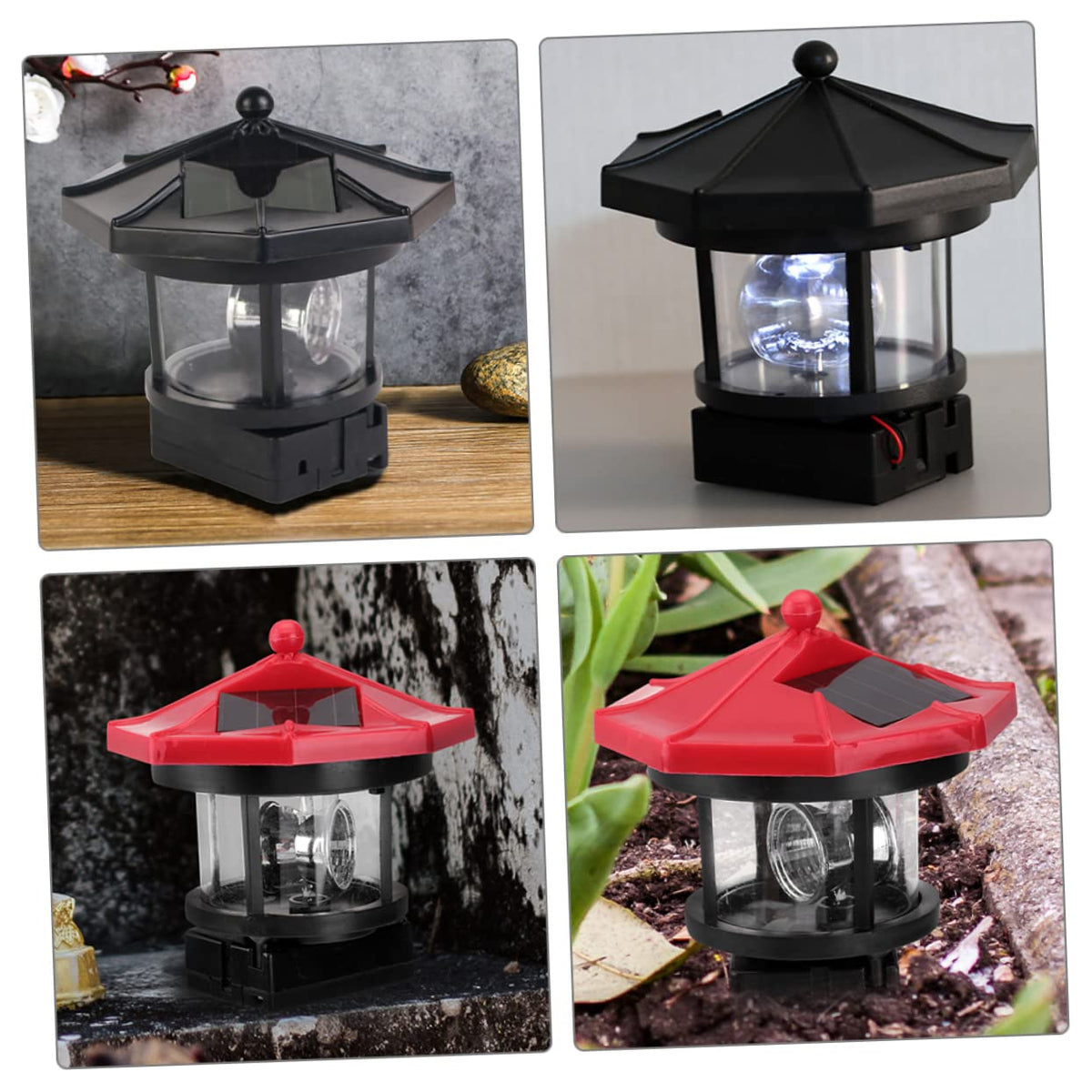 Solar Lighthouse Rotating Lamp Resin Garden Decorative Lights V532