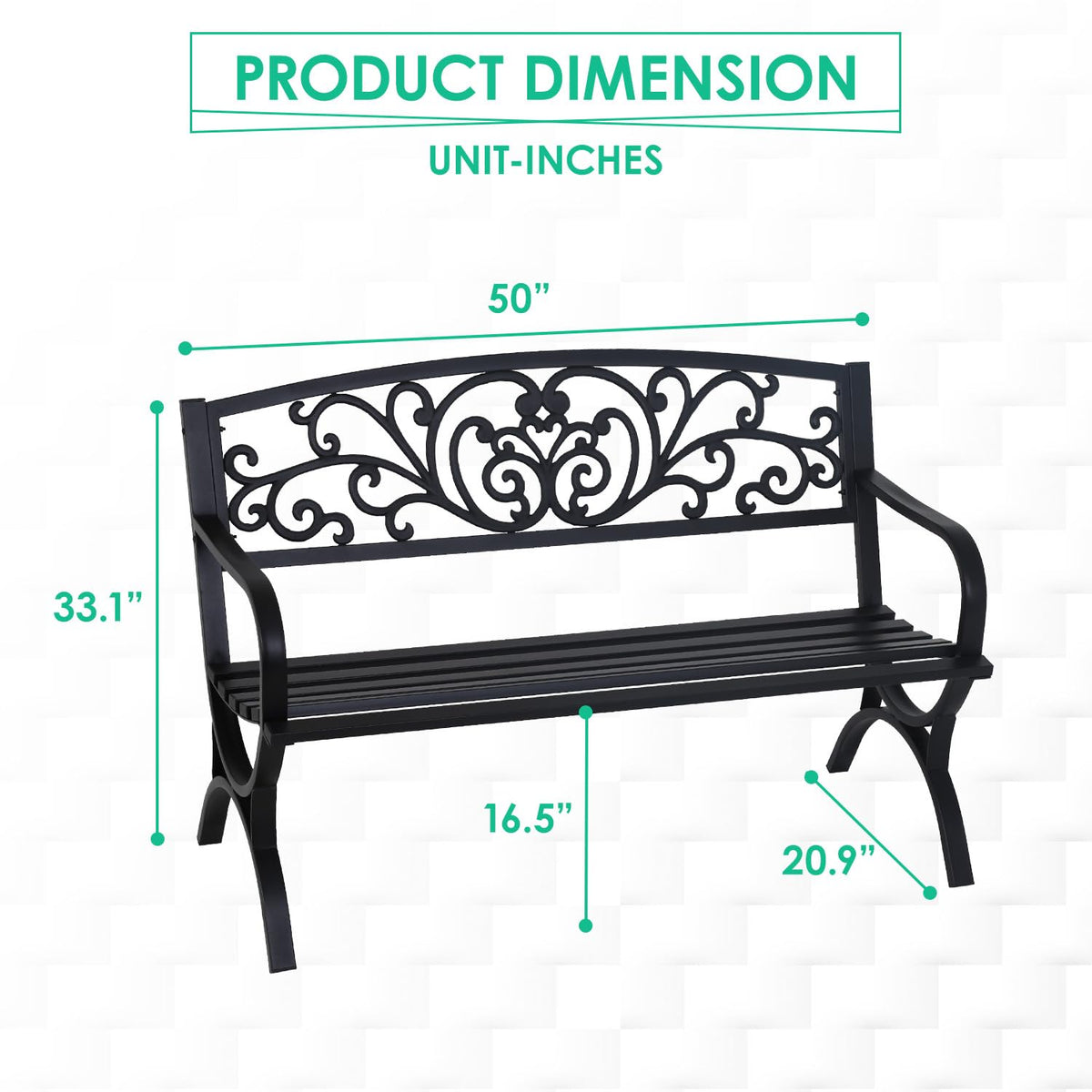 50" Outdoor Garden Bench Black 485lbs Load Capacity A1868