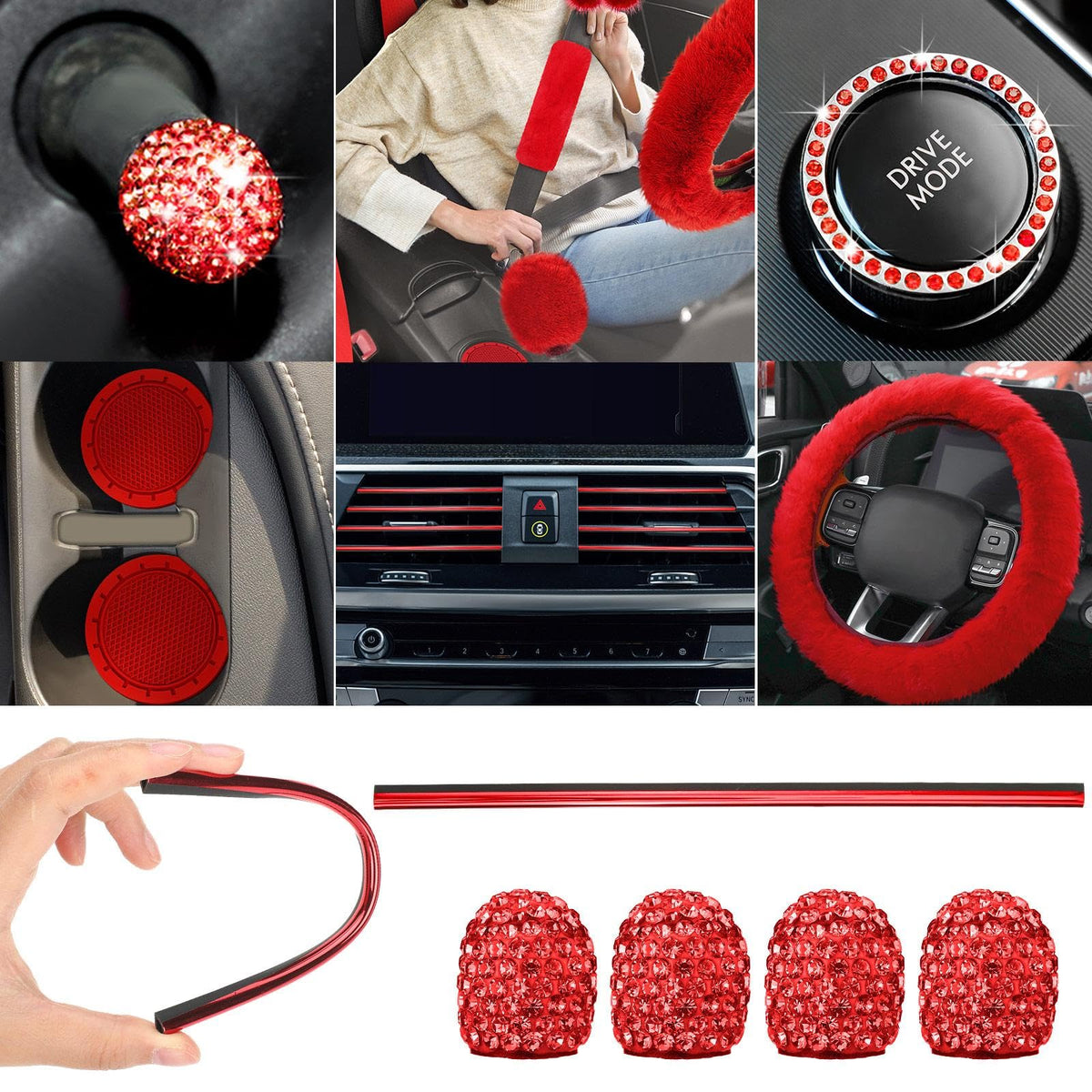 Red Black Car Seat Cover Full Set V801699