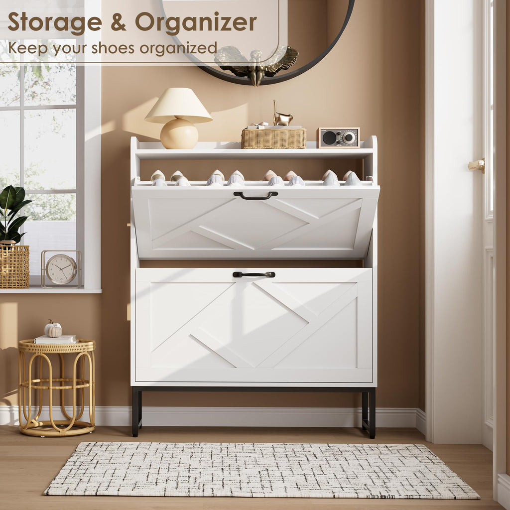 White 2 Flip Drawer Shoe Storage Cabinet K24599