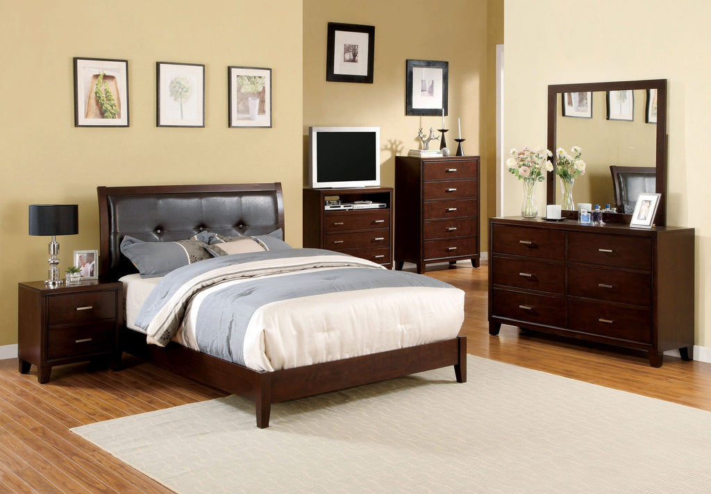 Brown Cherry Eastern King Leatherette Platform Bed N9103