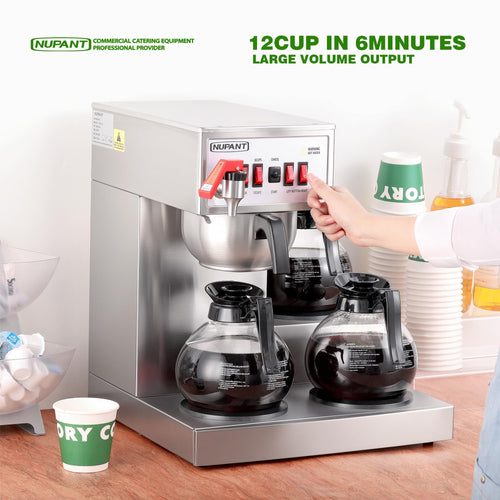 12 Cup Commercial Drip Coffee Maker with 3 Carafes Stainless Steel O5495