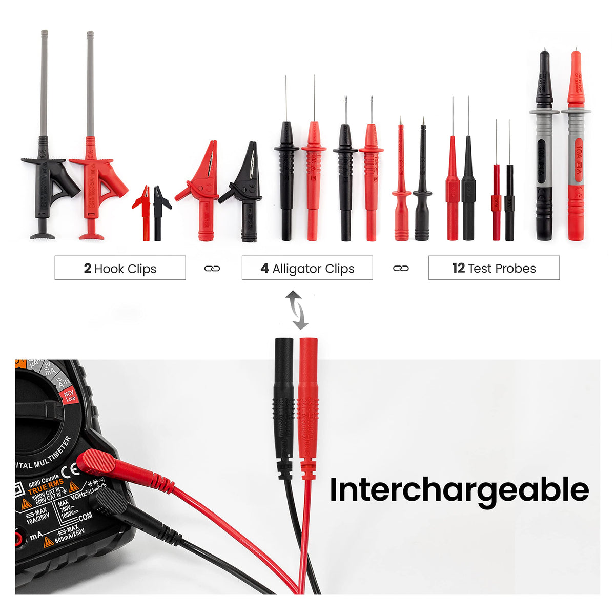 Multimeter Test Leads Kit with Probes and Alligator Clips J60422