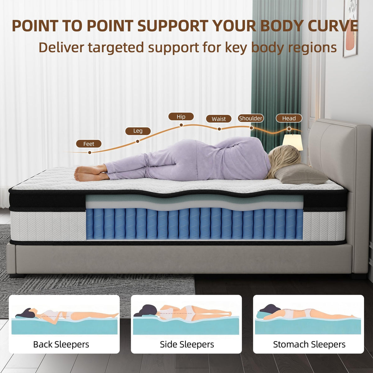 12 Inch Medium Firm Memory Foam Pocket Spring Hybrid Mattress H4178