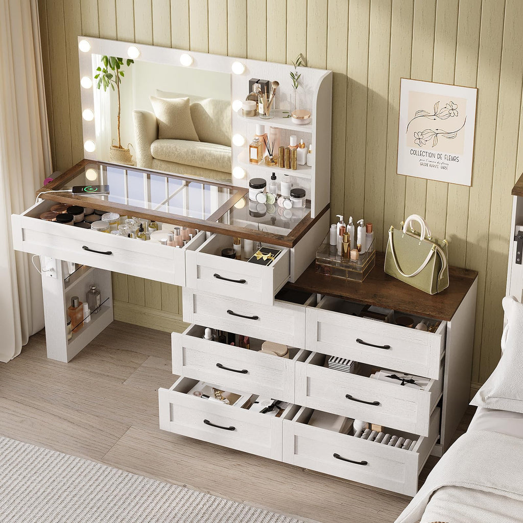 Antique White 6-Drawer Vanity Desk V3789