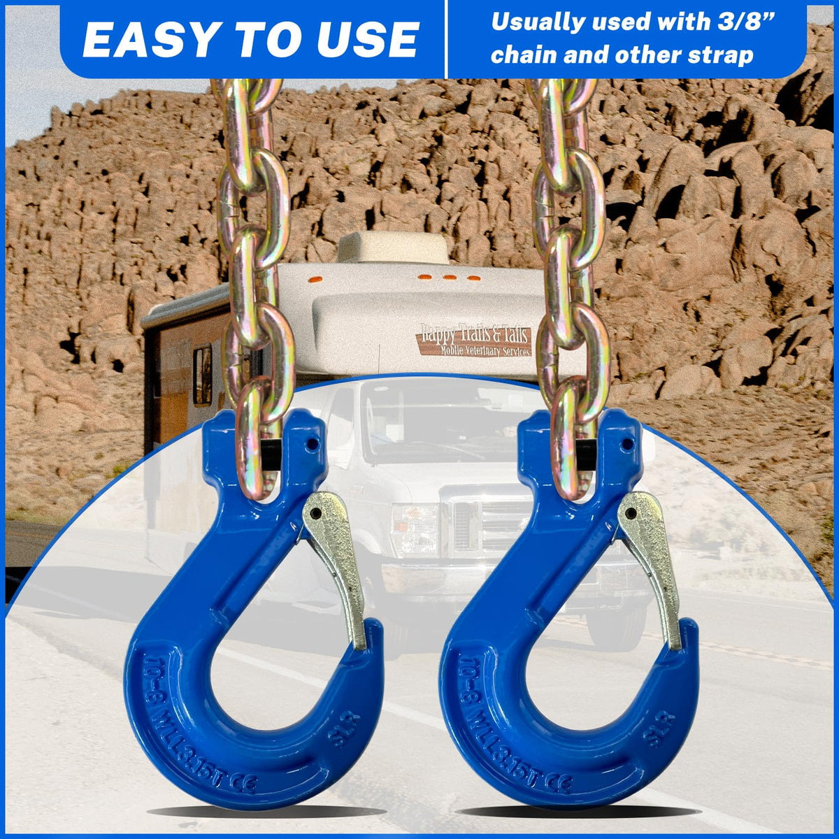 2 Pack 3/8" Heavy Duty Forged Clevis Slip Hook 6900Lbs T734114