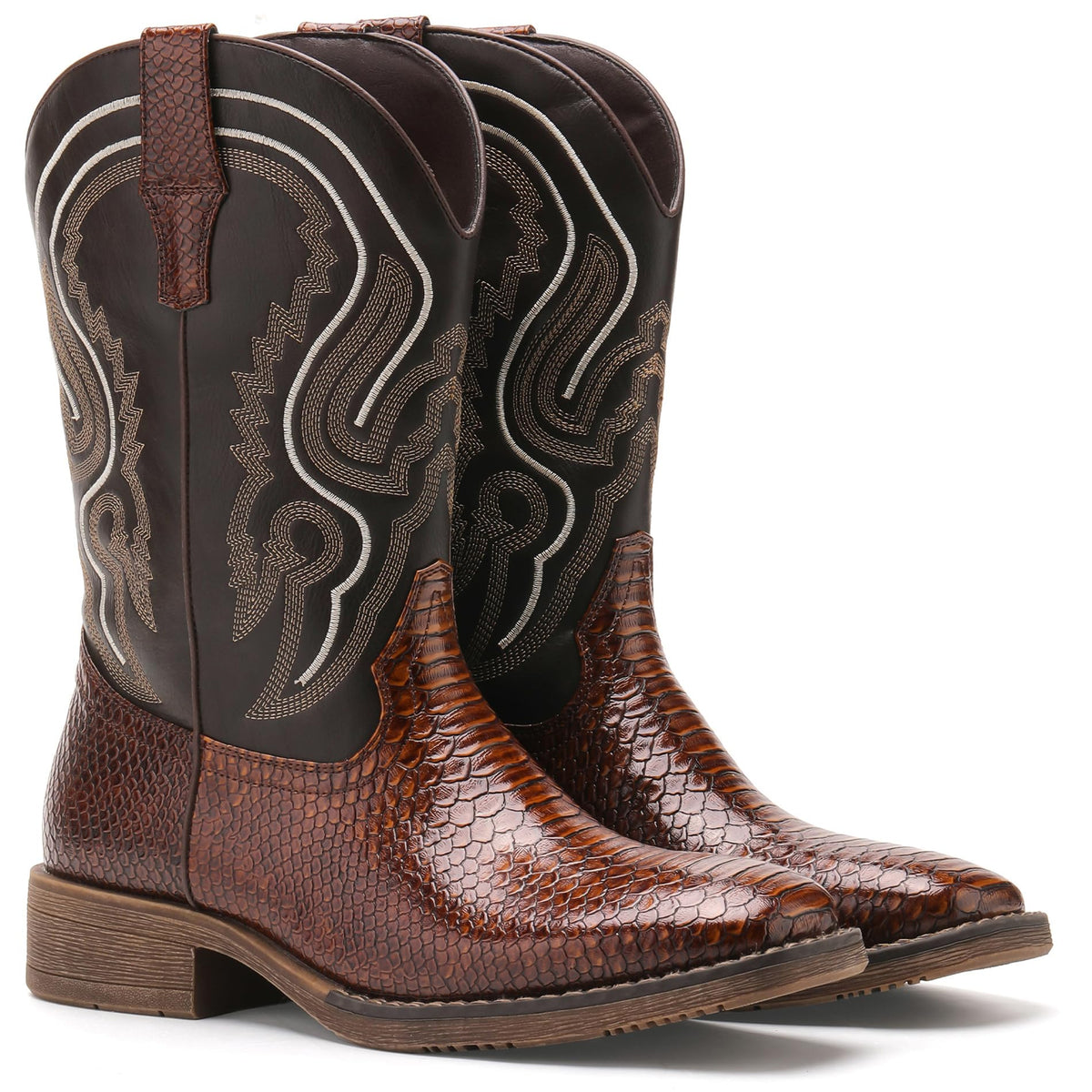 Faux Snake Skin Western Boots with Embroidery Z597497