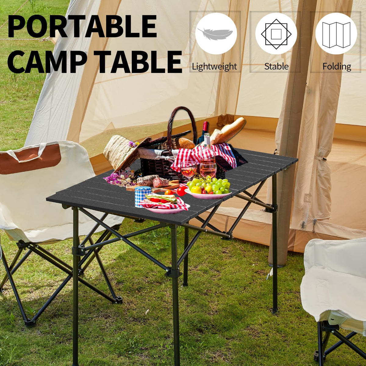 Lightweight Compact Aluminum Camping Table with Carry Bag L27764