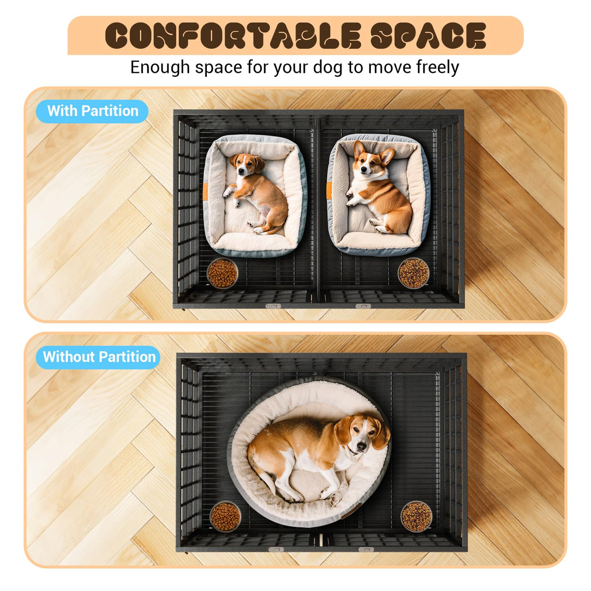 42 inch Heavy Duty Metal Dog Crate with Removable Tray and Wheels O1547