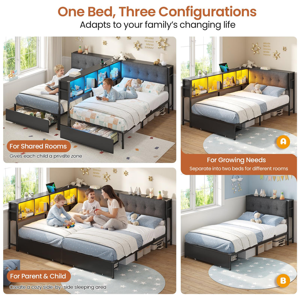 Black Twin Metal Platform Bed with Storage Y180