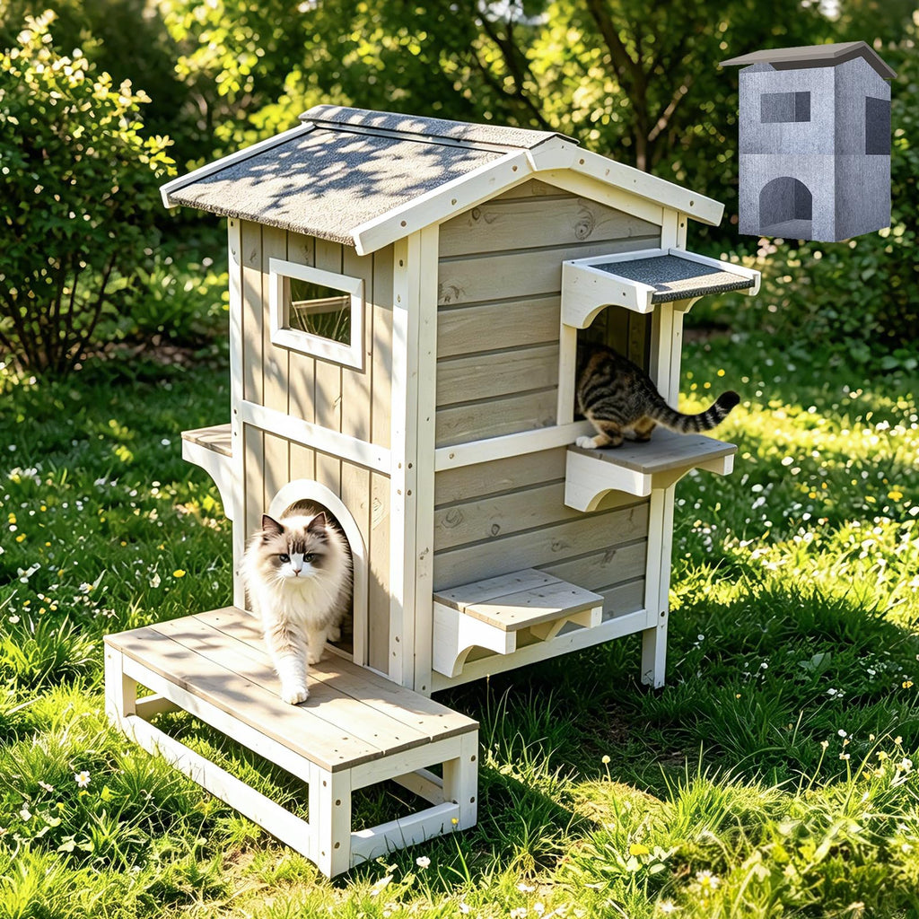 Weatherproof Wooden Outdoor Cat House J57409