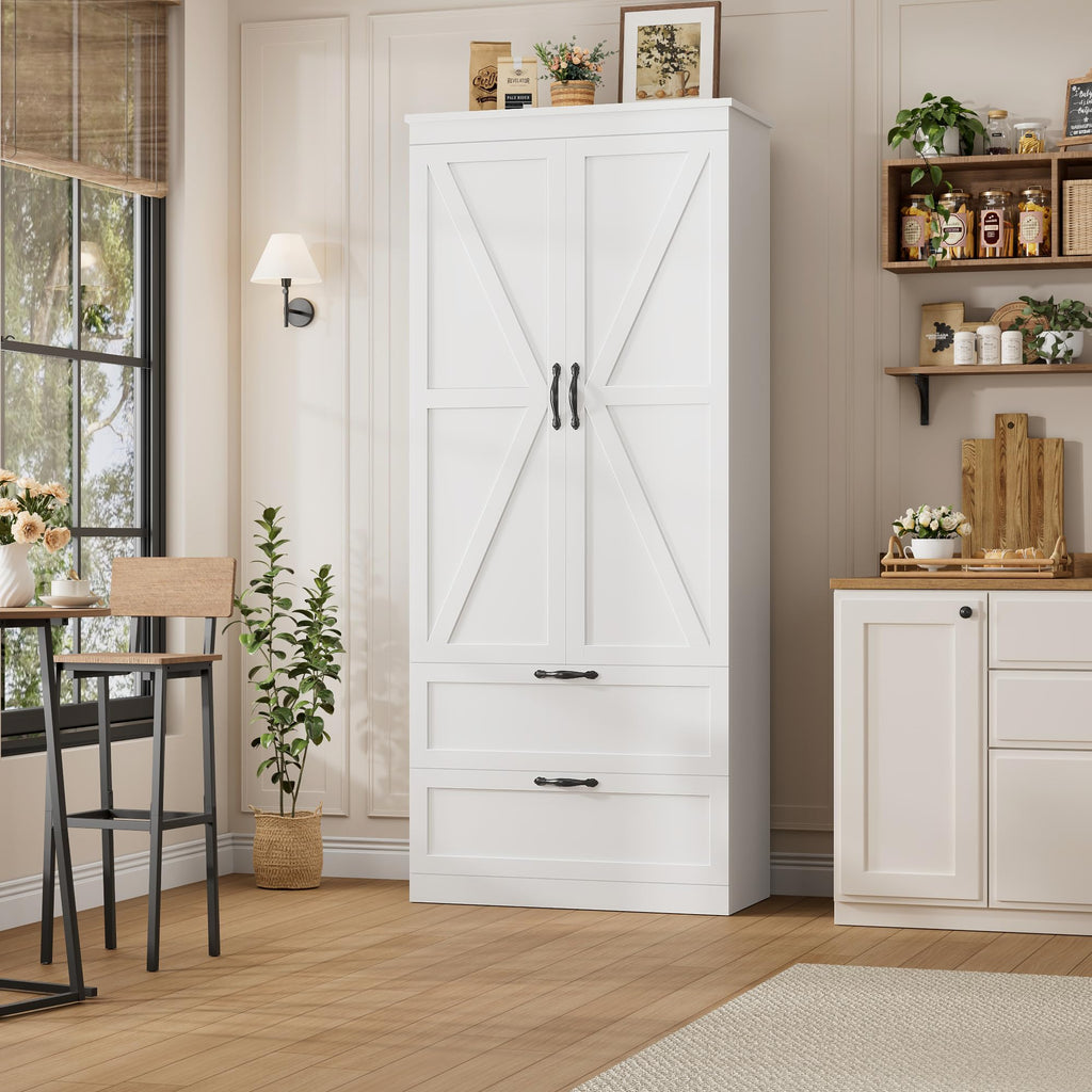 70" White Kitchen Pantry Storage Cabinet G6704