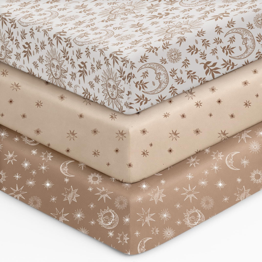 28x52x8in Fitted Crib Sheet 3 Pack Microfiber White Brown H612