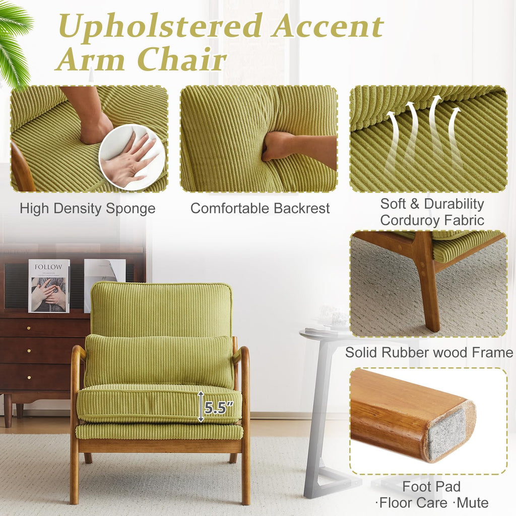 Green Corduroy Accent Chairs Set of 2 T1945