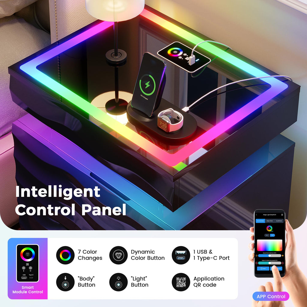LED Night Stand Set 2 with Charging Station N30142