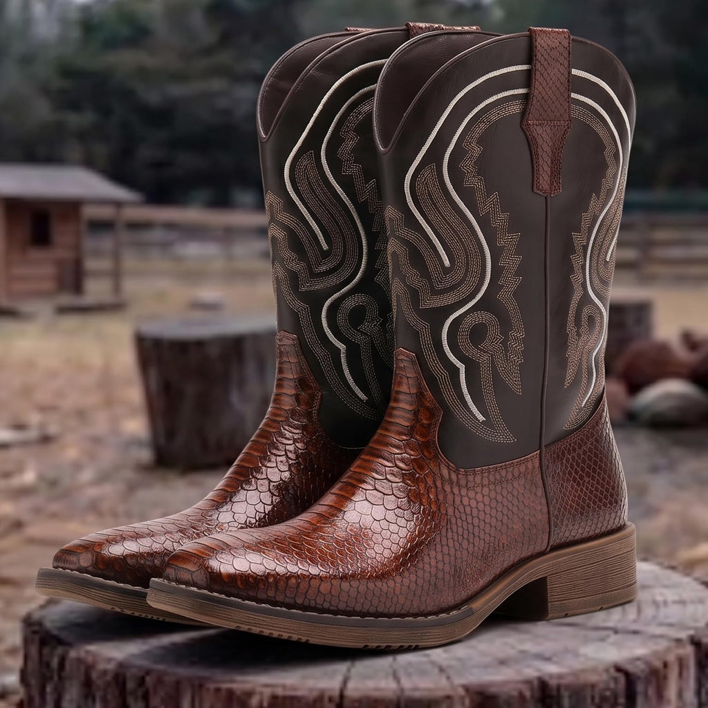 Faux Snake Skin Western Boots with Embroidery Z597497