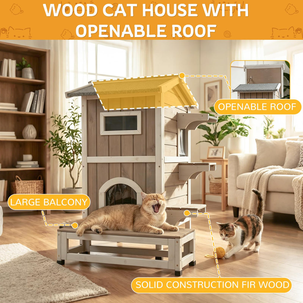 Weatherproof Wooden Outdoor Cat House J57409