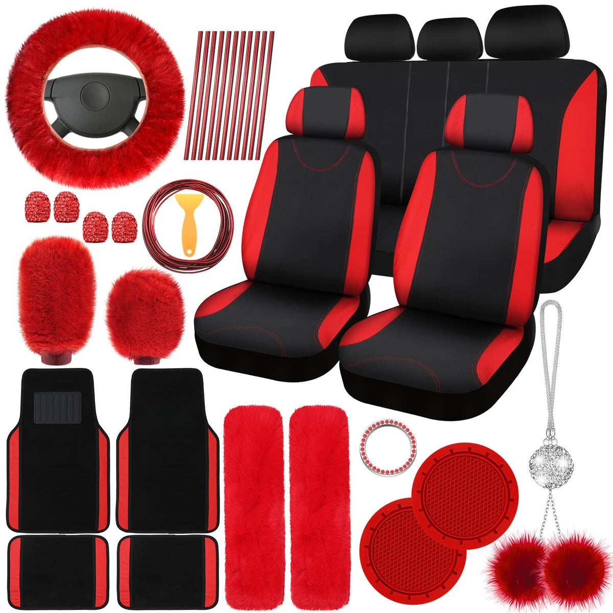 Red Black Car Seat Cover Full Set V801699