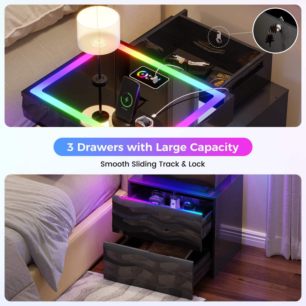 LED Night Stand Set 2 with Charging Station N30142