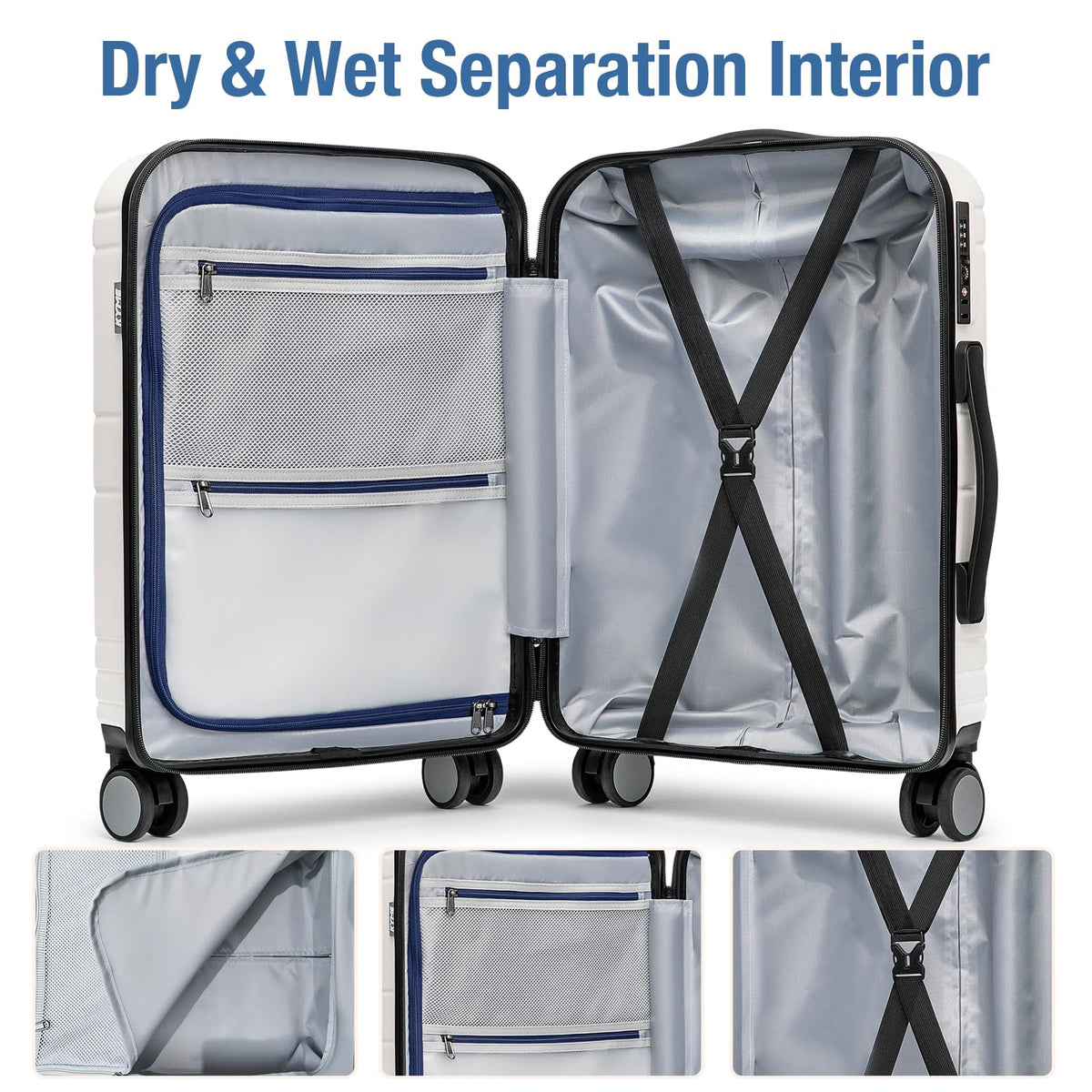 White 20 Inch Hardshell Carry On Luggage D6204