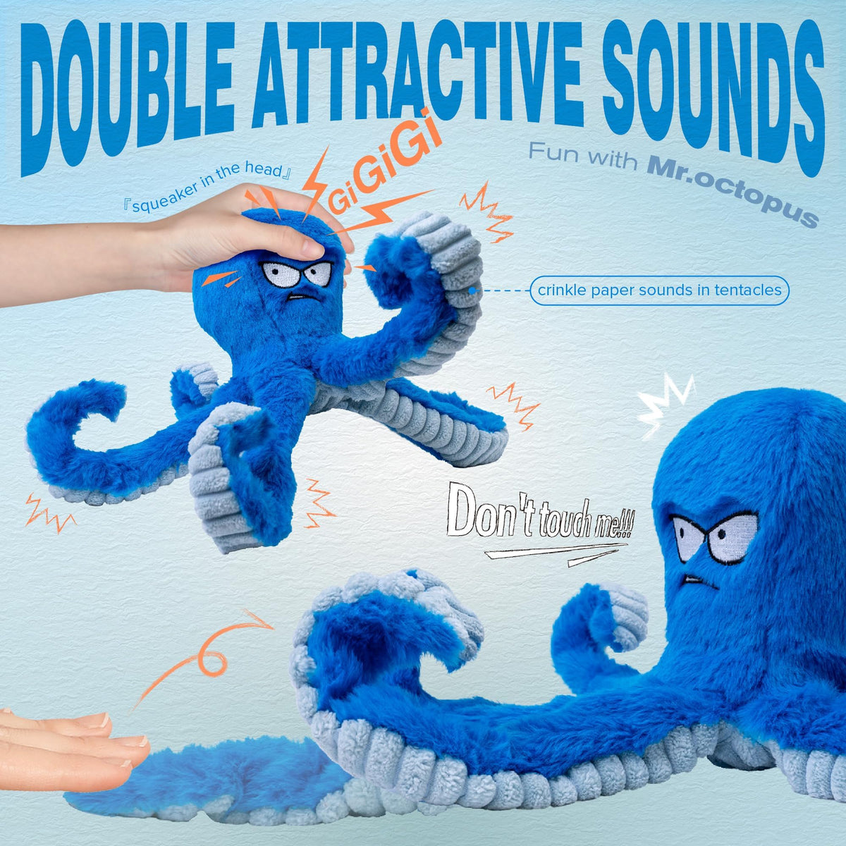 Stuffed Squeaky Crinkle Blue Octopus Dog Toy C58490