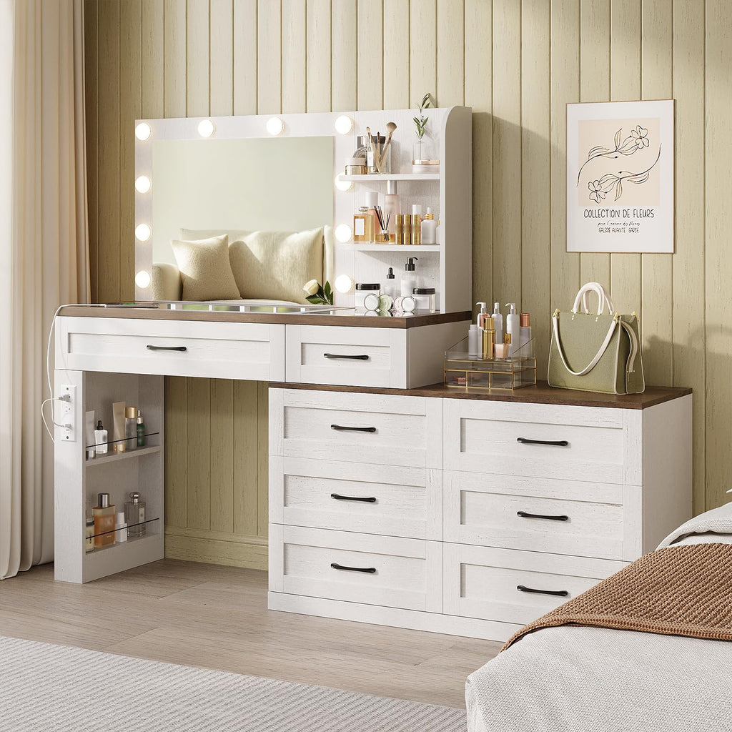 Antique White 6-Drawer Vanity Desk V3789