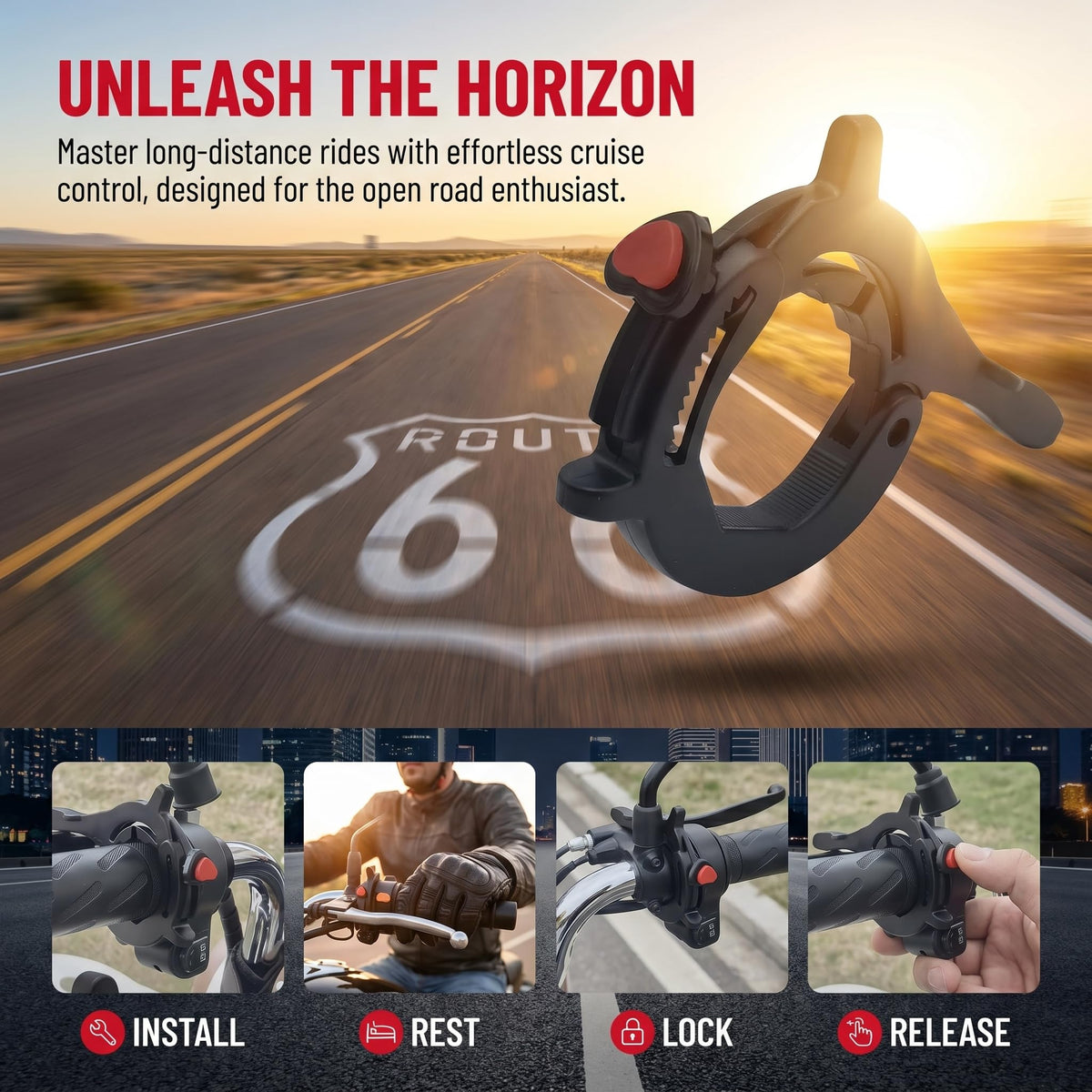 Motorcycle Throttle Cruise Control Assist Booster Anti-Slip Clamp (Black) L357232