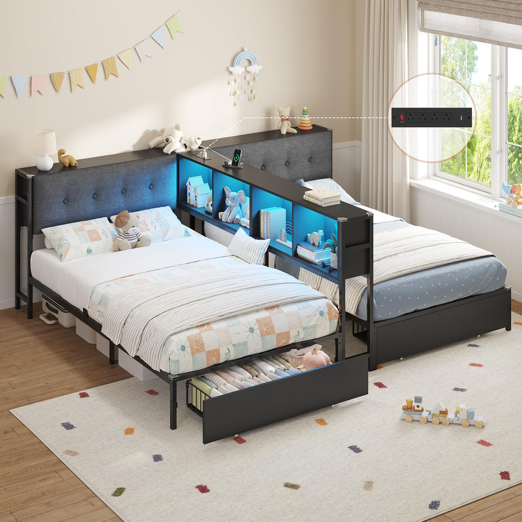 Black Twin Metal Platform Bed with Storage Y180