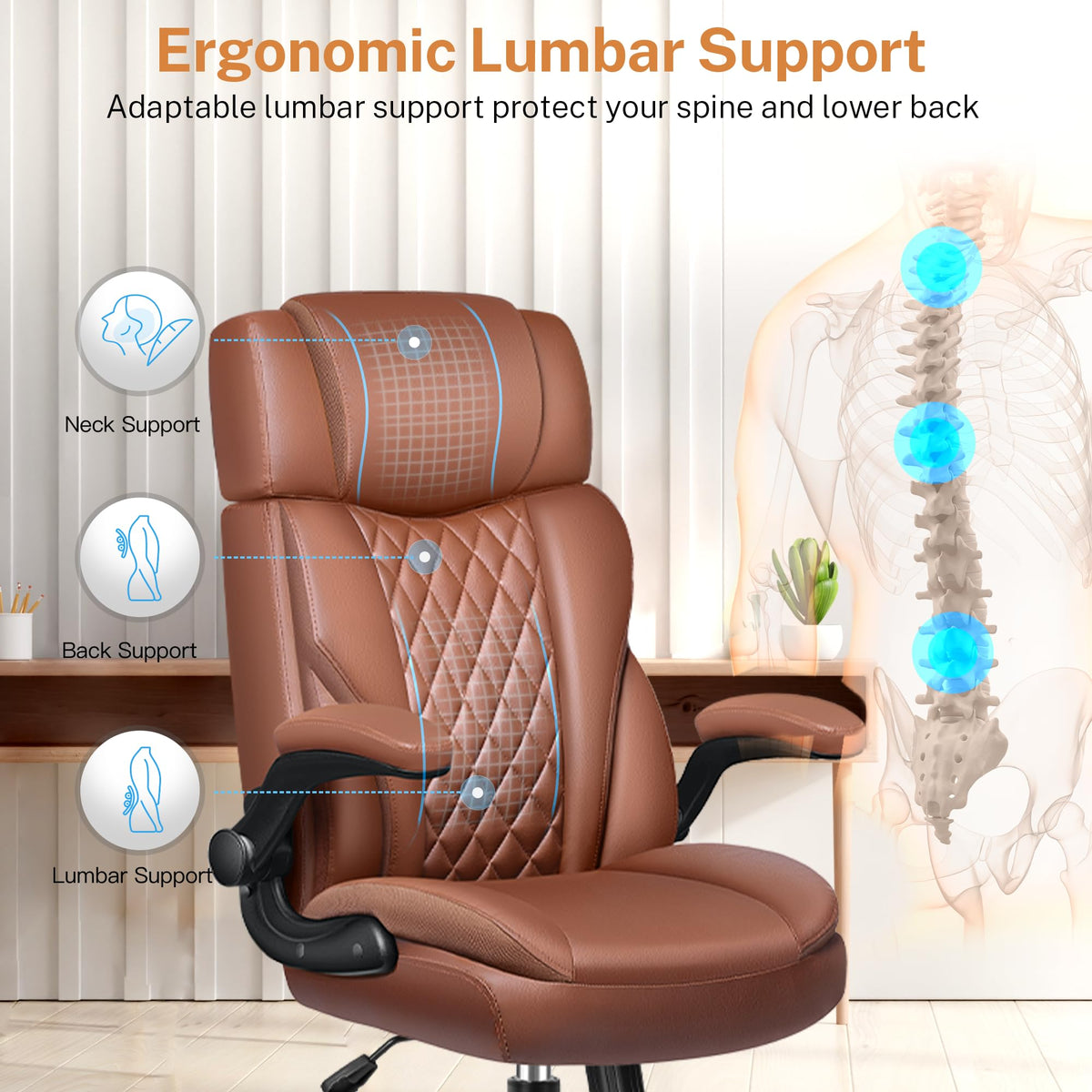 Leather Ergonomic Office Chair with Flip Up Arms Y473