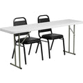 6-Foot Granite White Plastic Folding Training Table Set C349914