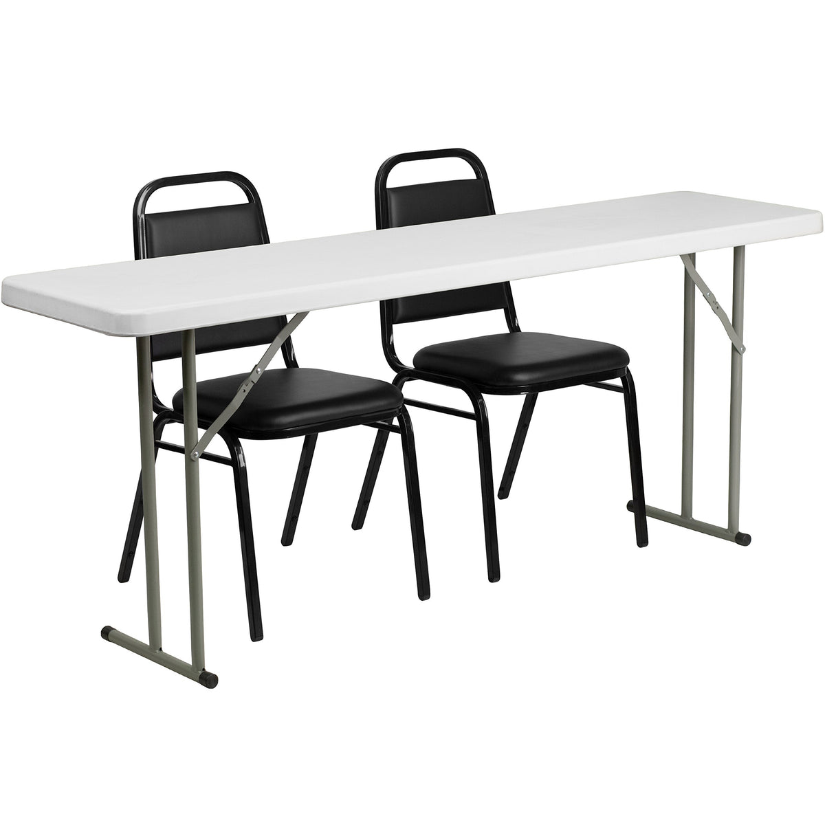 6-Foot Granite White Plastic Folding Training Table Set C349914
