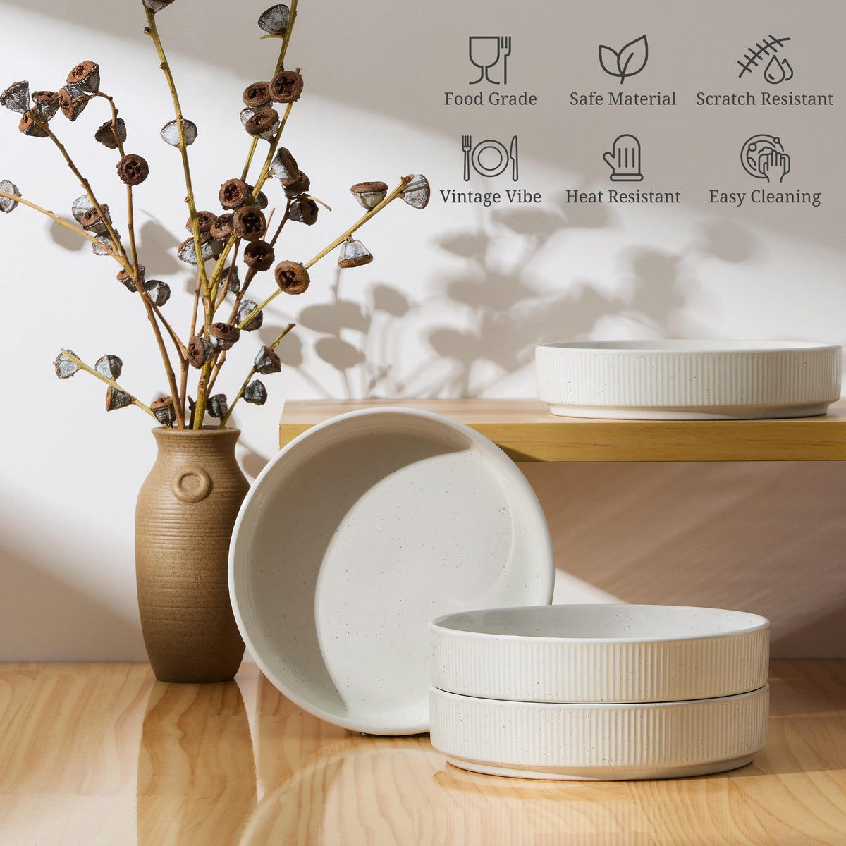Pasta Bowls Set of 4, 35oz Ceramic, White, 8" L21666